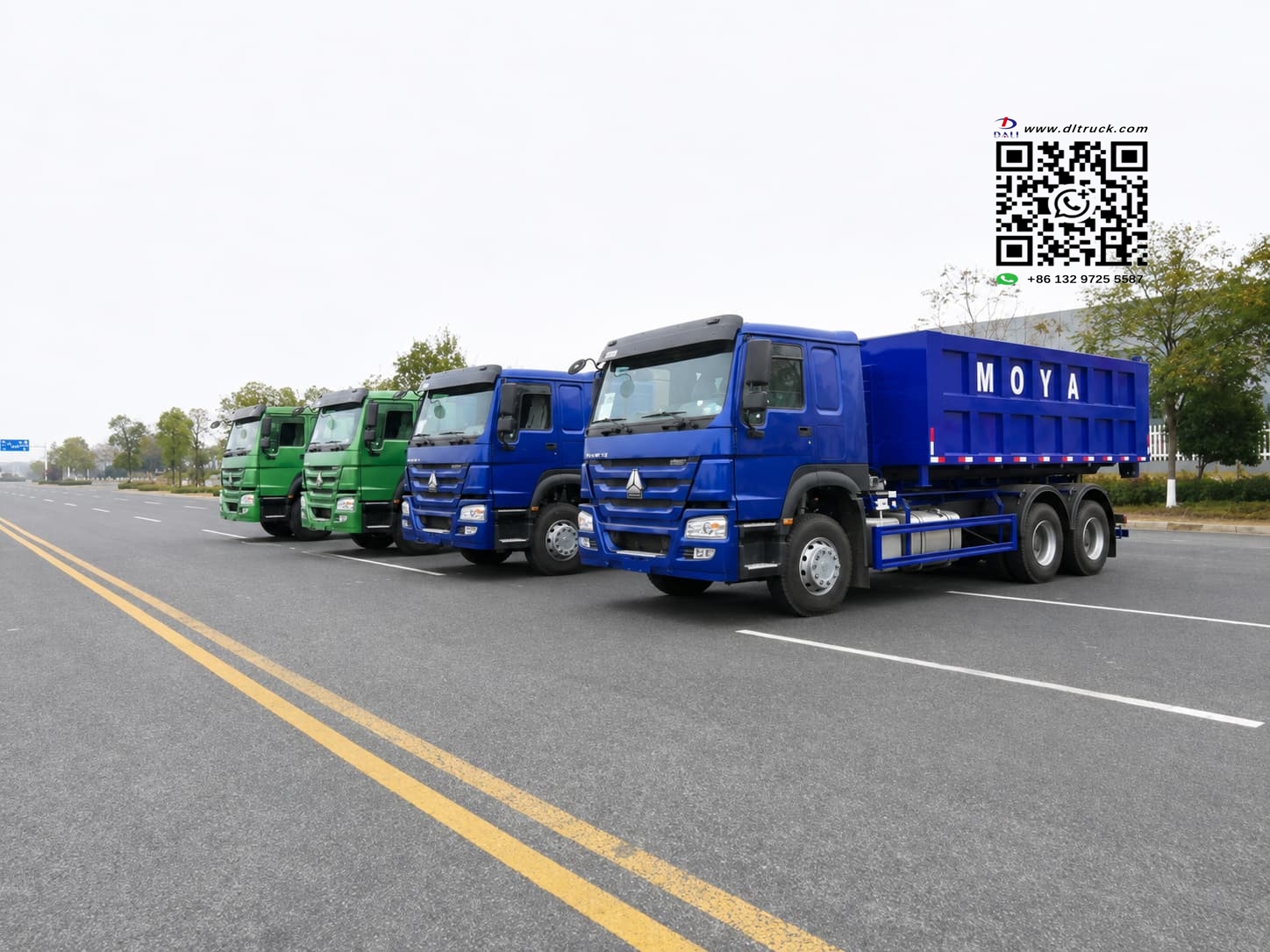 Four Howo roll off garbage trucks prepared for Cote d'Ivoire delivery