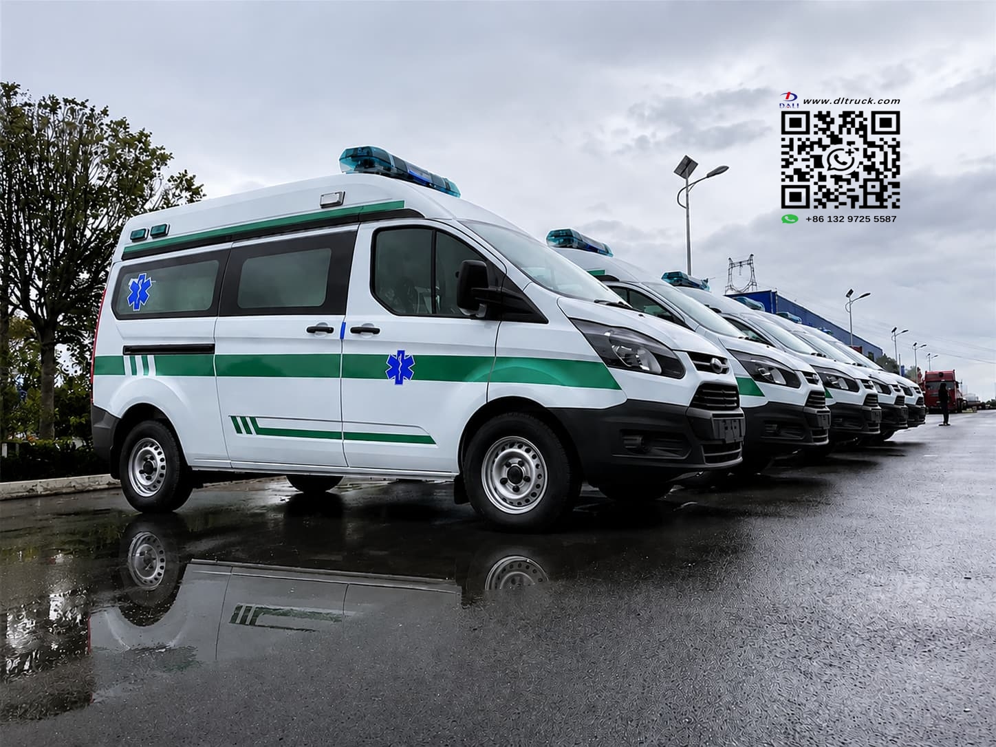 Five Ford V362 patient transport ambulances prepared for a Mongolia hospital project