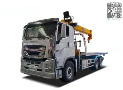 ISUZU 6x4 towing truck with 8-tons crane attached to rear chassis