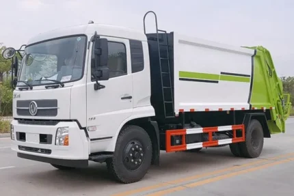 Rear view of 10-ton compactor garbage truck with hydraulic system