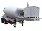 Side view of 3 axle 14CBM cement mixer drum semitrailer with skeletal I-beam chassis