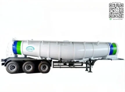Overall view of Zambia V-shape sulfuric acid tank semi trailer.