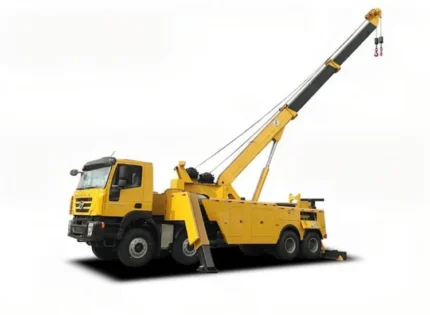 HongYan 8x4 rotary wrecker tow truck with 360-degree rotation.