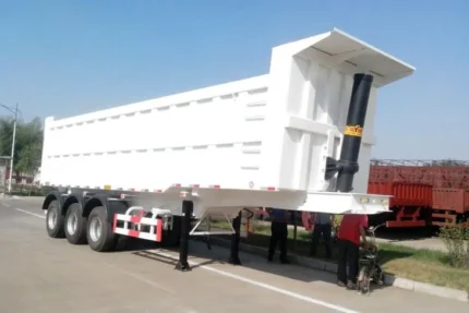 Chengli 50 ton dump semi trailer side view showing steel body