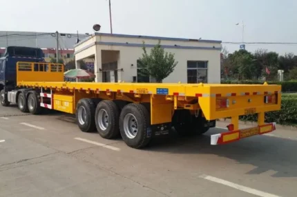 40MT flatbed semi trailer side view with open deck