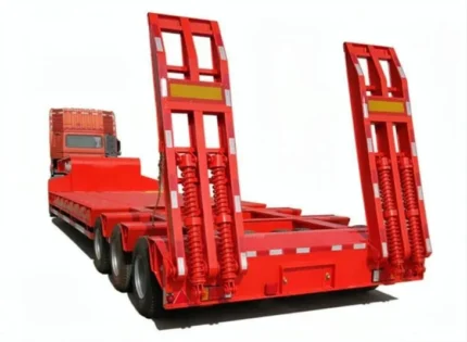 3 lines 6 axles lowbed semi trailer side view showing concave structured platform