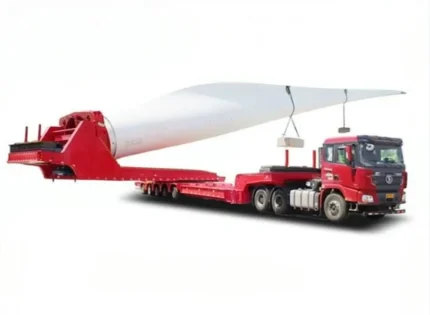 5 axle wind turbine blade lowbed trailer side view showing turntable