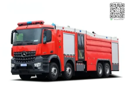 Mercedes Benz 8x4 PM180 foam fire truck side view showing large tank body