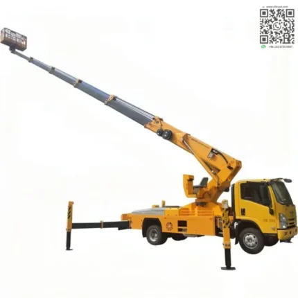 Isuzu 29m telescopic arm skylift truck in yellow with boom extended