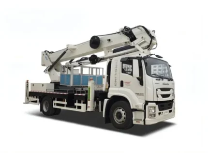 ISUZU 36m boom lift truck side view on road