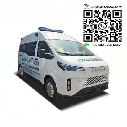 IVECO pure EV ambulance side profile with white body and red emergency markings