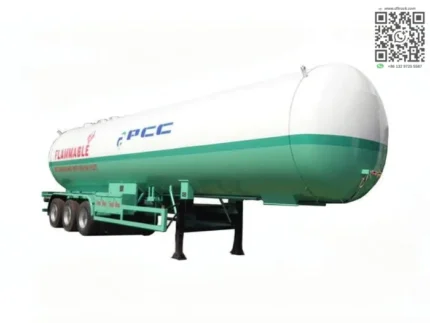 Full side view of 30 tons LPG tank trailer on highway