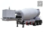 Close-up of T520JJ steel tank body and ball-shaped end plate on cement mixer trailer