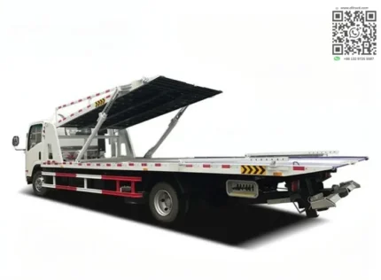 Flatbed platform lowered for vehicle loading