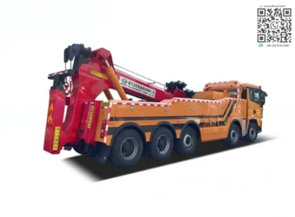 Two section telescopic boom lifting arm assembly on wrecker