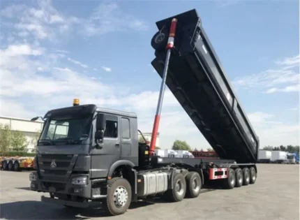Close-up of Q345B steel dump body on 50T tipper trailer