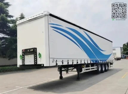 Interior view of plywood floor on curtain side trailer