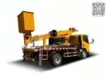 Front view of telescopic boom aerial platform truck chassis