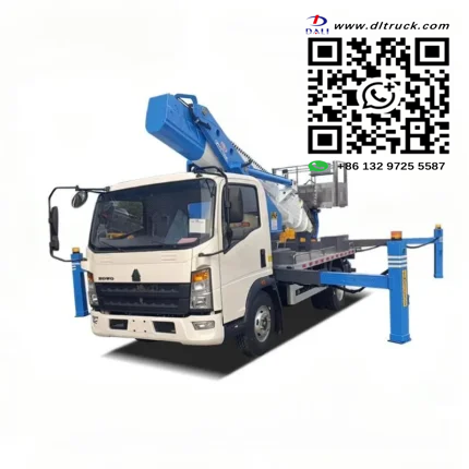 White bucket truck chassis with hydraulic folding boom structure on HOWO cab chassis