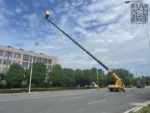 H-type outriggers deployed on the skylift bucket truck