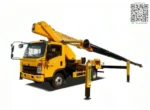 Hydraulic outrigger landing legs deployed on the truck chassis
