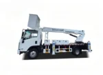Manlift platform raised to working height on rural road