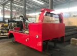 Control cabin interior with hydraulic levers and winch operator station