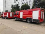 Rear climbing ladder and sliding gate on water fire truck