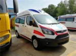 Rear doors and patient loading area of Ford V362 ambulance