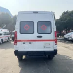 Automatic foldable ambulance stretcher loading system at rear bay