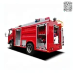 Fire truck side view showing tank and pump compartment