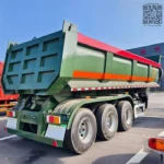 Steel wheel rims with radial tires on semi-trailer
