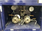 Rear view of propane tanker trailer with safety markings