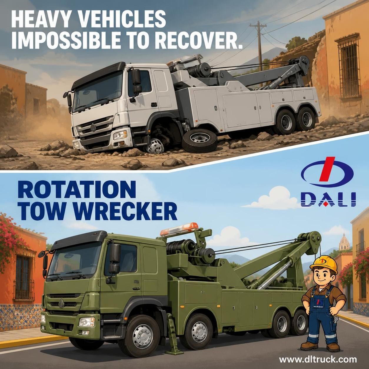 China HOWO 360 Degree 60Tons Rotation Tow Wrecker Truck - pain point 1 ad image