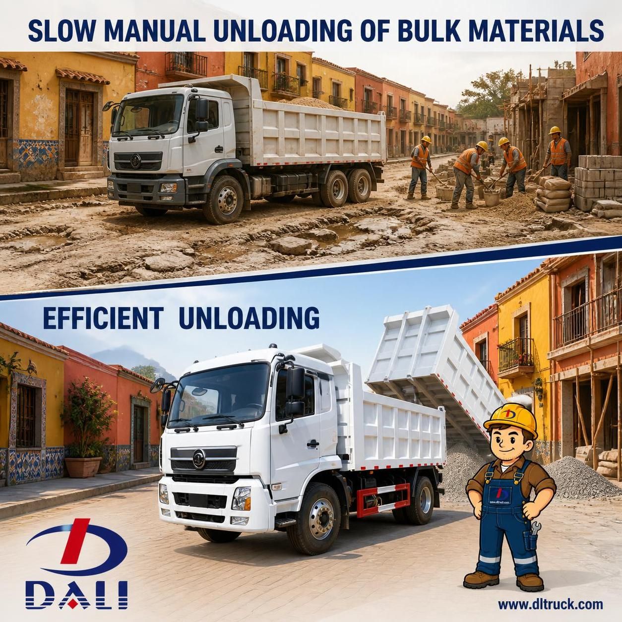 6x4 Heavy-Duty Dump Truck with Rear Tipping Body for Construction and Bulk Material Transport - pain point 1 ad image