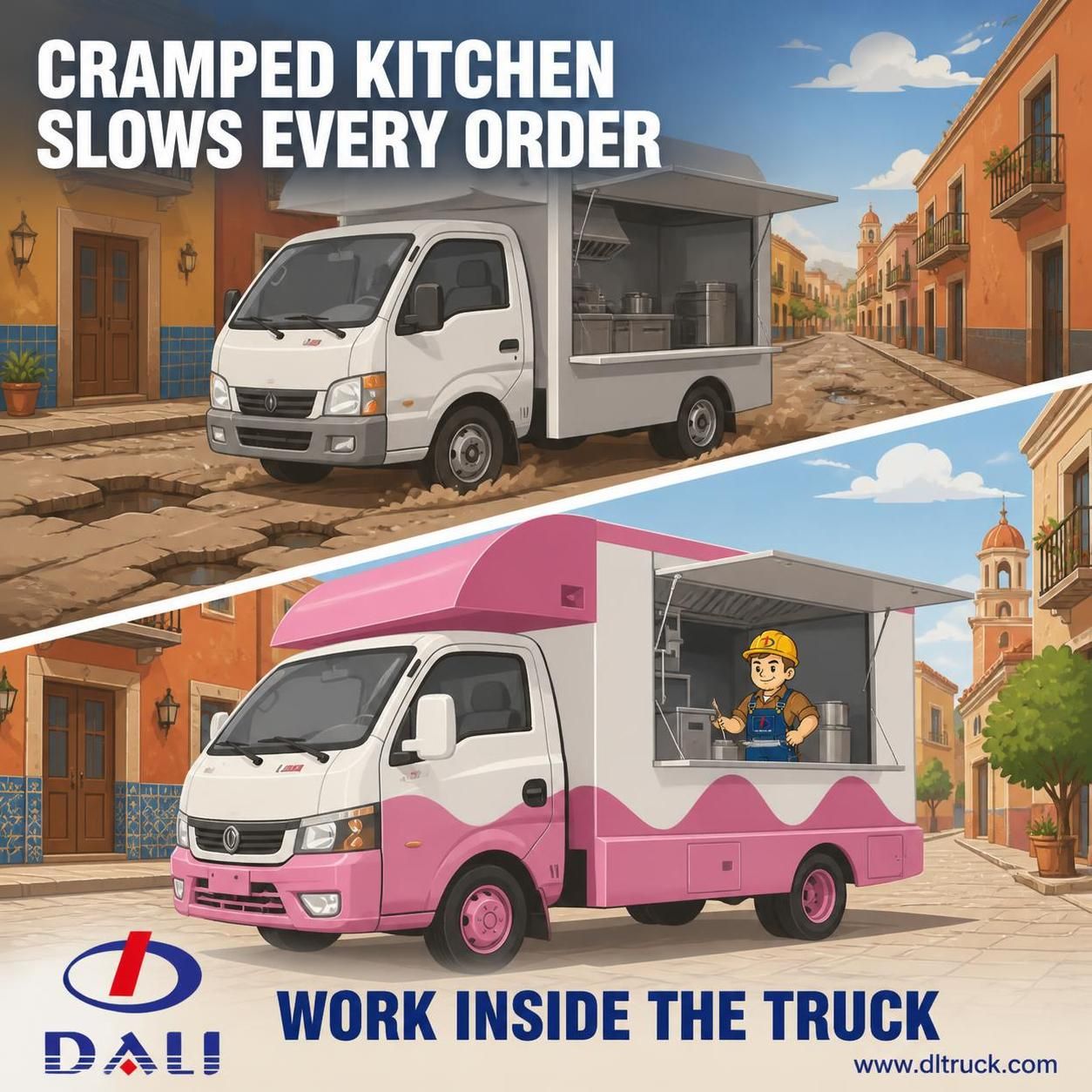 Dongfeng 4x2 Mobile Food Truck 5.3m Street Food Vending Van with Custom Kitchen Equipment - pain point 1 ad image